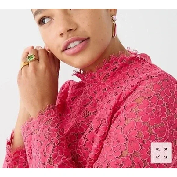 J. Crew Scalloped Lace Mock Neck Long Sleeve Sheer Top BN027 Pink Women's Size 6 - Picture 13 of 16